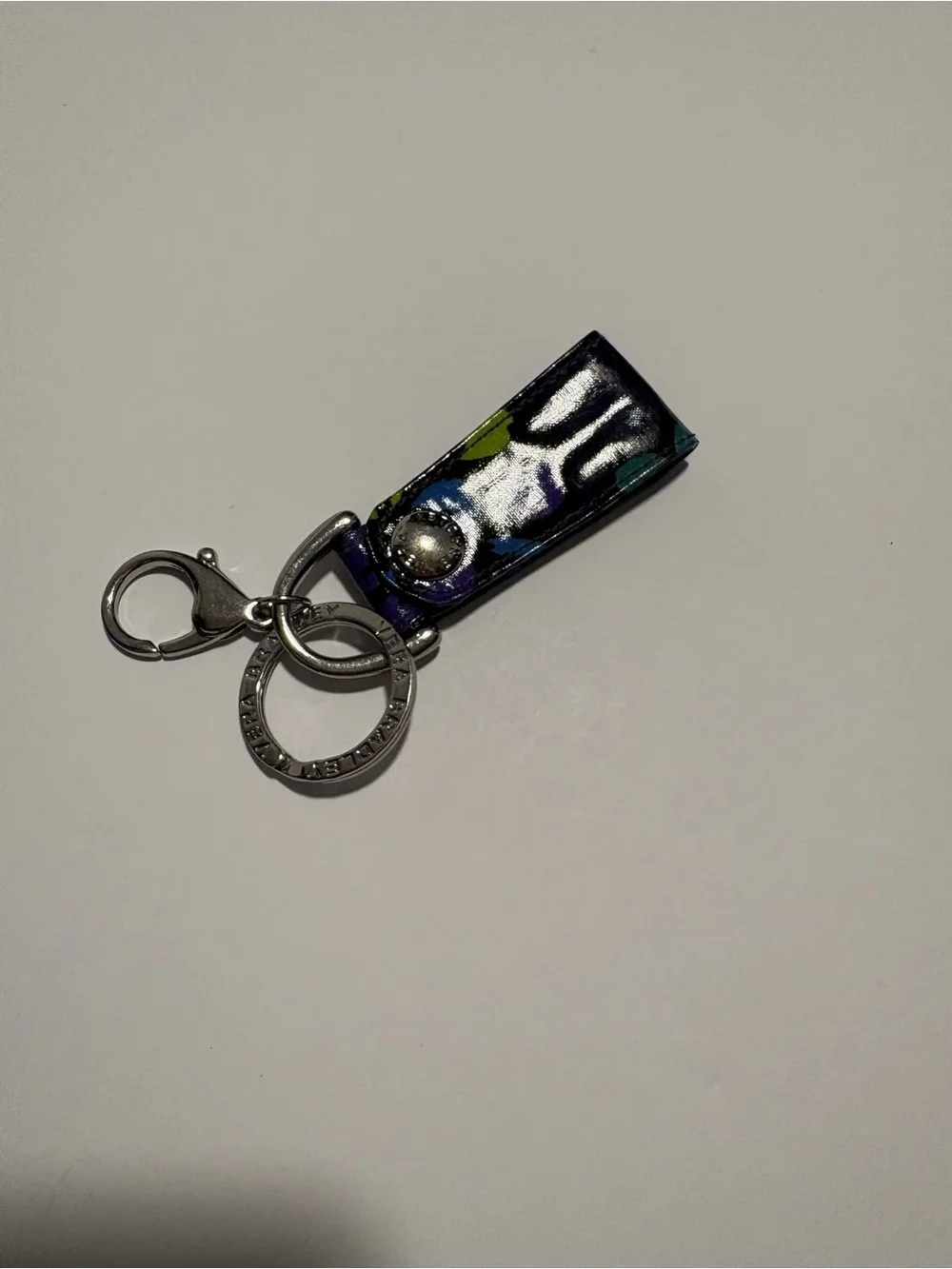Vera Bradley Keychain Navy Blue Leather Key Fob with Silver Hardware